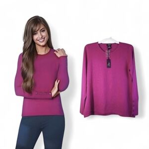 Button Sleeve Knit Sweater Sangria Red Size Medium NWT